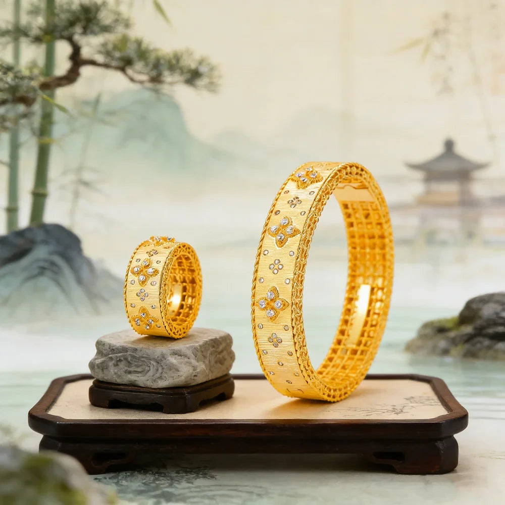 Luxury African Bangle Ring Sets Fashion Dubai Bridal Jewelry Sets For Women Wedding brincos para as mulheres 2024