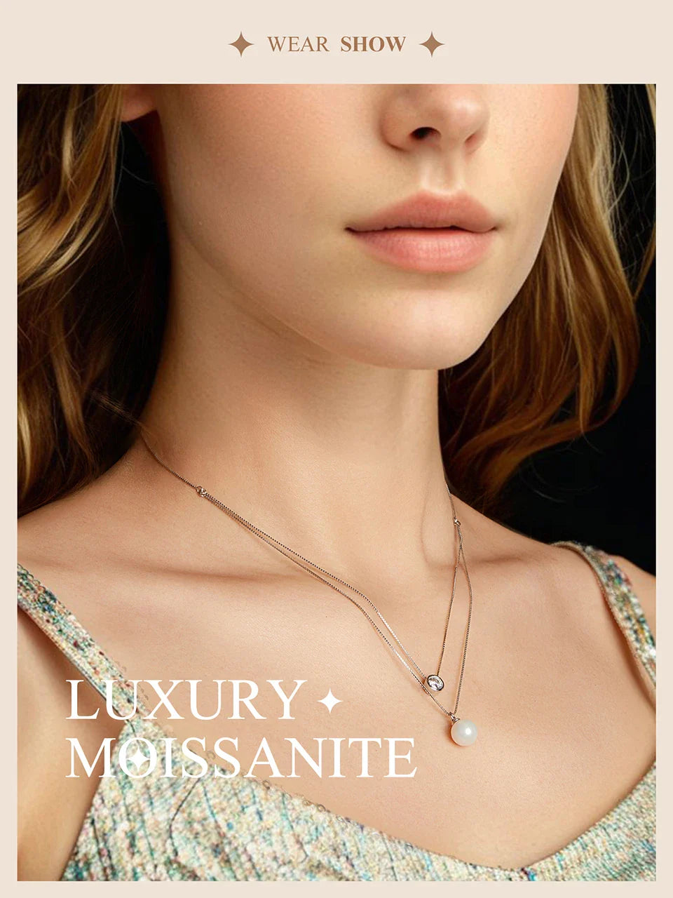 Moissanite Pearl Necklaces for Women, Dainty 925 Sterling Silver Choker Double Layer Necklace Elegant Jewelry Necklaces