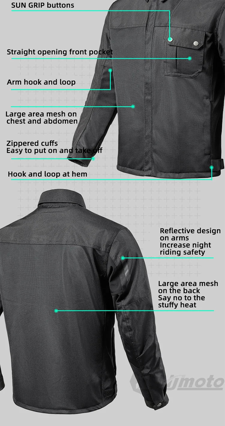 Men Motorcycle Jacket New Upgraded Summer Breathable Jacket CE Protective Retro Black Motorbike Motorcyclist Mesh Clothing