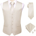 Fashion Silk Vest For Men Classic Gold Champane Yellow Waistcoat Jacket Tie Hankerchief Cufflinks Sets Dress Suit Wedding Hi-Tie