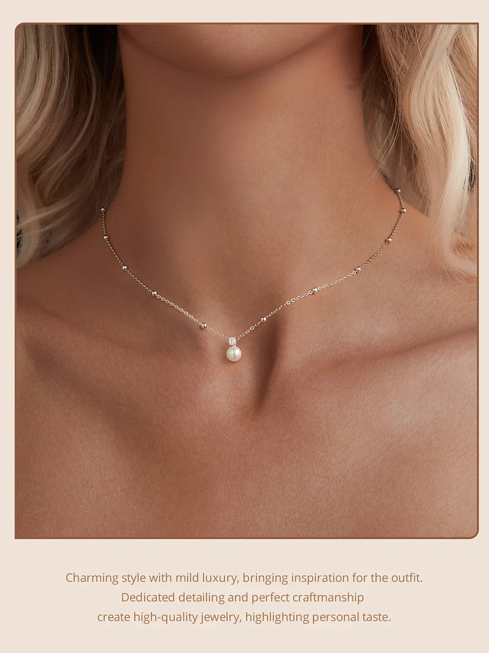 Shiny Moissanite Pearl Pendant Necklace For Women Wedding Party 925 Sterling Silver with White Gold Plating Jewelry