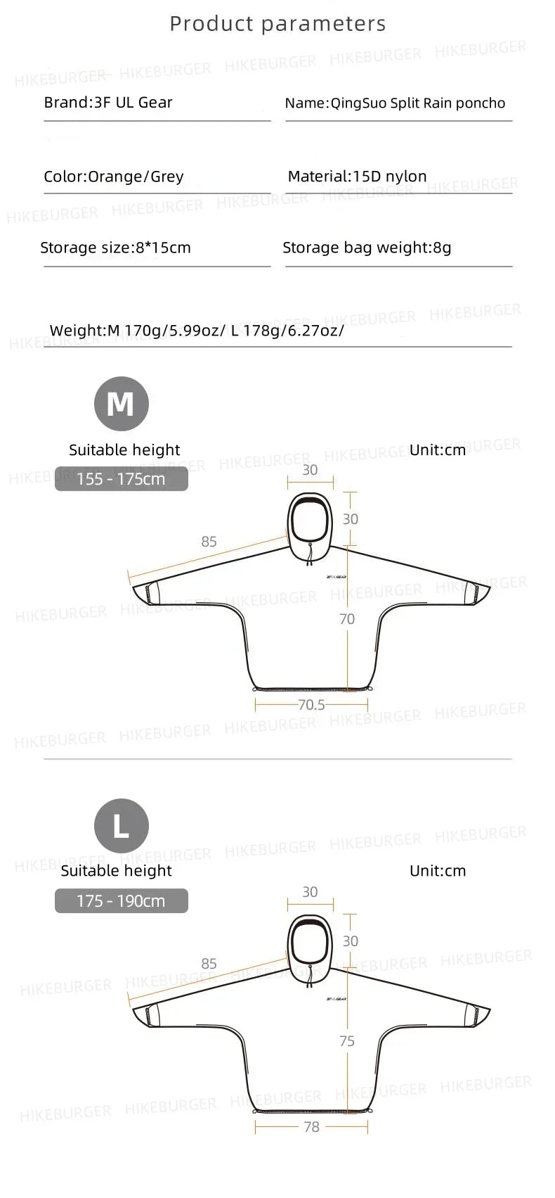 3F UL GEAR Qingsuo Rain Jacket Outdoor Ultralight Rain Zip Poncho Hiking Sleeve Rain Coats Waterproof Traveling Mountaineering