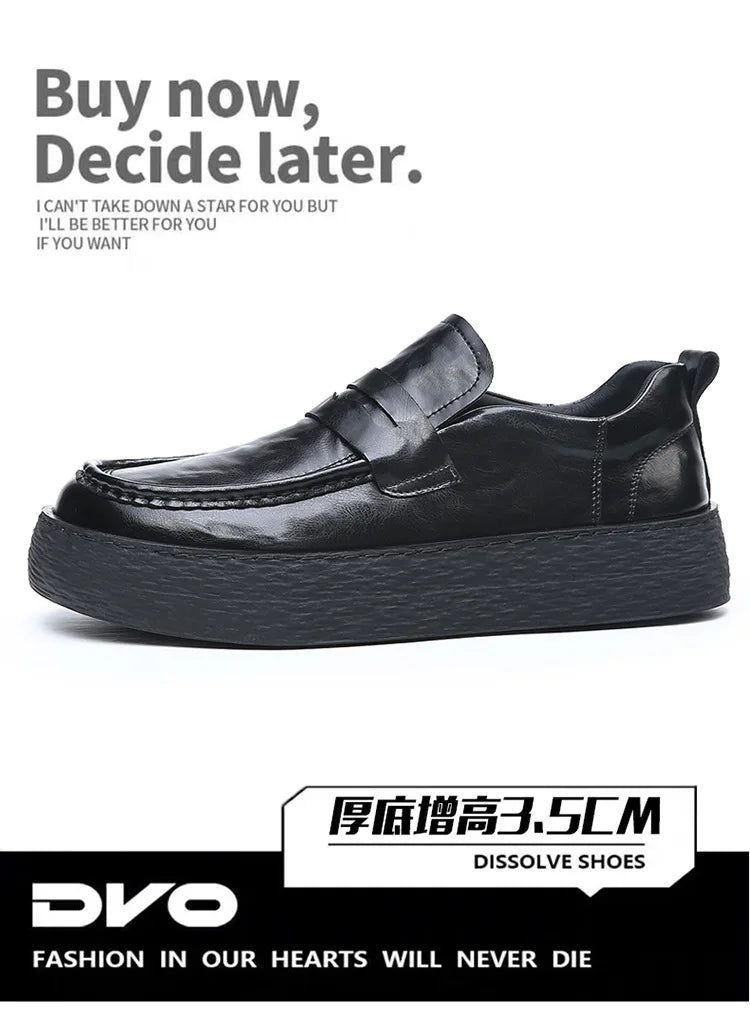 Height-increasing Business Casual Loafers for Men 2026 Spring New Black Designer Shoes Male Fashion Genuine Leather Shoe Man