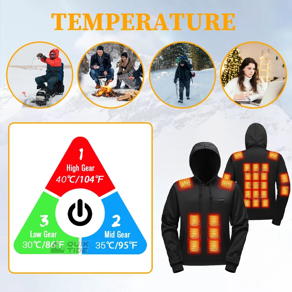 Intelligent Heating Hoodie, 29-Heating Zones, 4-Switches, 3-Speed Adjustable, Suitable For Outdoor Activities,Indoor Work,Hiking