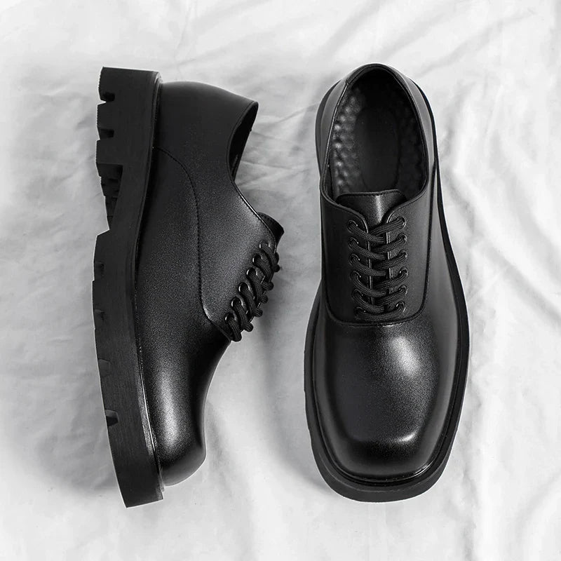 Trendy gentleman men's casual thick soled leather shoes Minimalist and versatile style Fashion Party Office Elevated Shoes
