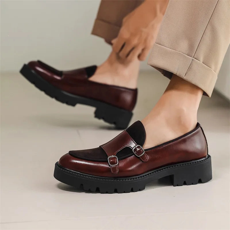 New Buckle Designer Big Size Loafers For Man Spring Autumn Business Leather Platform Shoes Male Fashion Casual Elegant Shoes Man