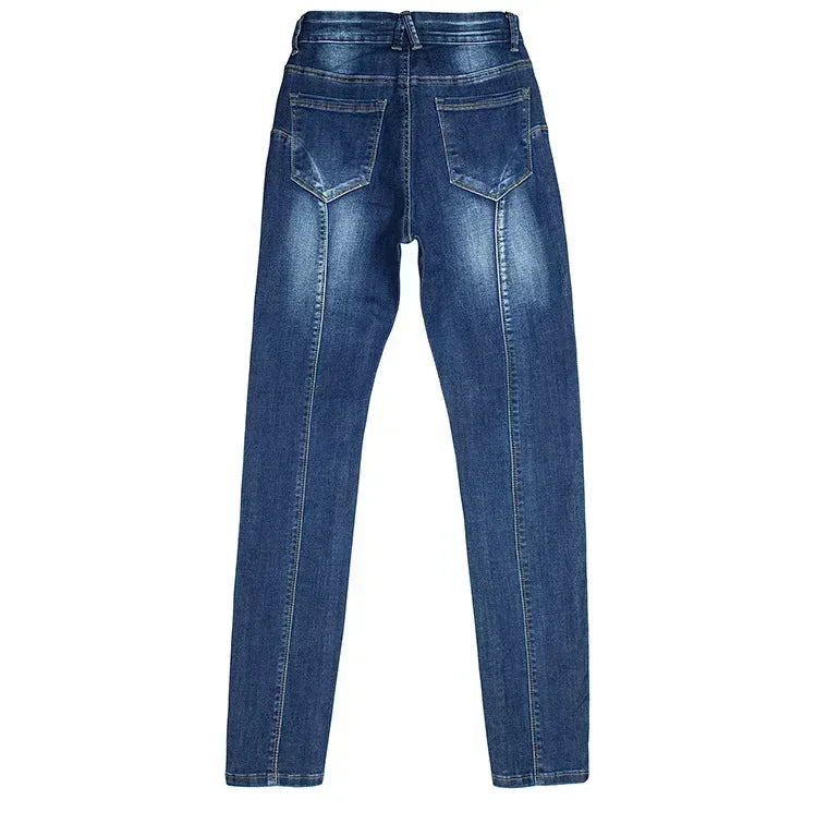 Jeans for Women Push Up Denim Pants Moto Biker Skinny Jeans 2024 Fashion Clothes Pantalones De Mujer Pantalon Femme Blue 2XL 3XL