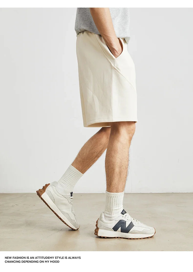 Men's Summer New American Casual Shorts Straight Loose Five-point Pants Solid Color Drawstring Pocket Micro-elastic Sports Pants