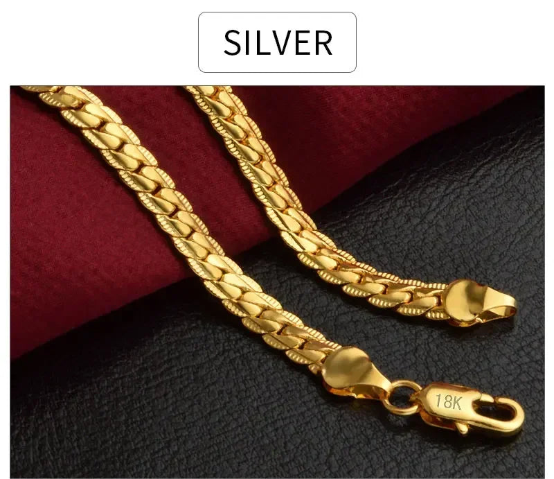 Hot sale Fine 925 Sterling Silver 5MM 18K Gold Full Sideways Chain Necklace For Woman Men Fashion Wedding Engagement Jewelry