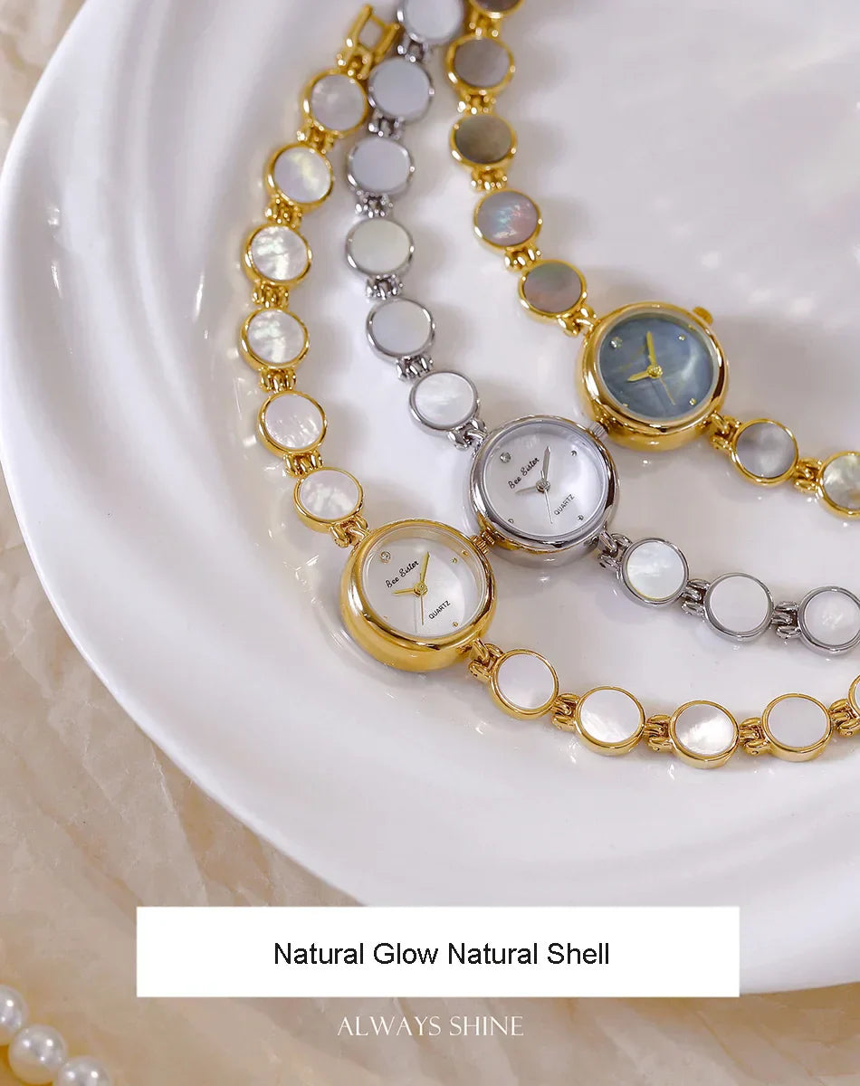 Luxury Ladies Watches Gold Small Dial Natural Shell Bracelet Clock Gifts For Women Lady Fashion Dress Quartz Wristwatch