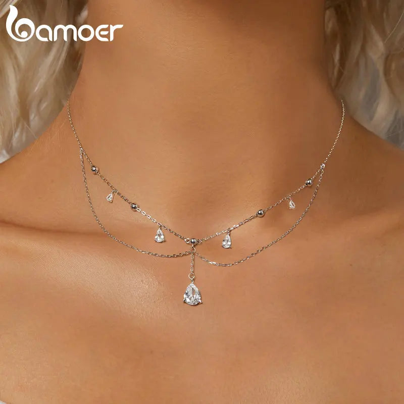 925 Sterling Silver White Gold Plated Sun and Moon Necklace Energy Pendant Neck Chain for Women Party Fine Jewelry Gift