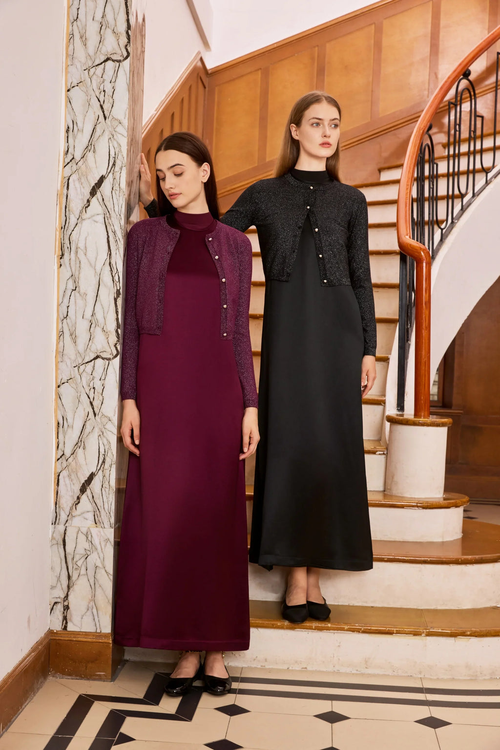 Women 2026 Autumn and Winter Modal Shirt and O Neck Acetate Satin Maxi Dress Lurex Cardigan High Quality Lady Clothing