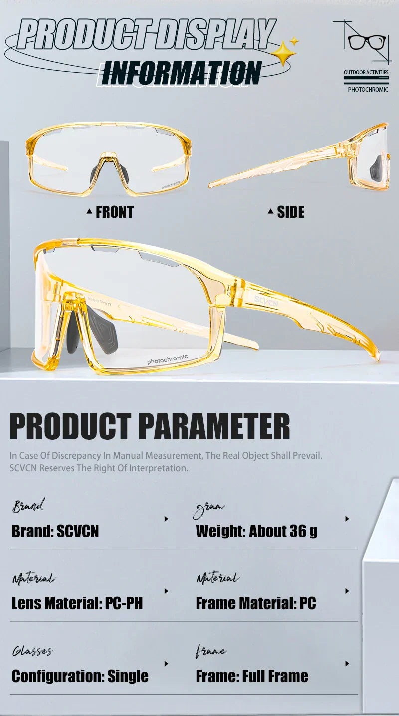 Photochromic Cycling Sunglasses Cycling Glasses UV400 Bicycle Eyewear Sports MTB Outdoor Bike Goggles Sunglasses Eyepieces
