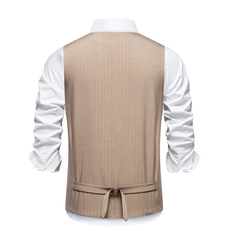 2026 New Red Striped Suit Vest For Men,Fashion Business Formal Wear Casual Khaki/Black Stripes Waistcoats