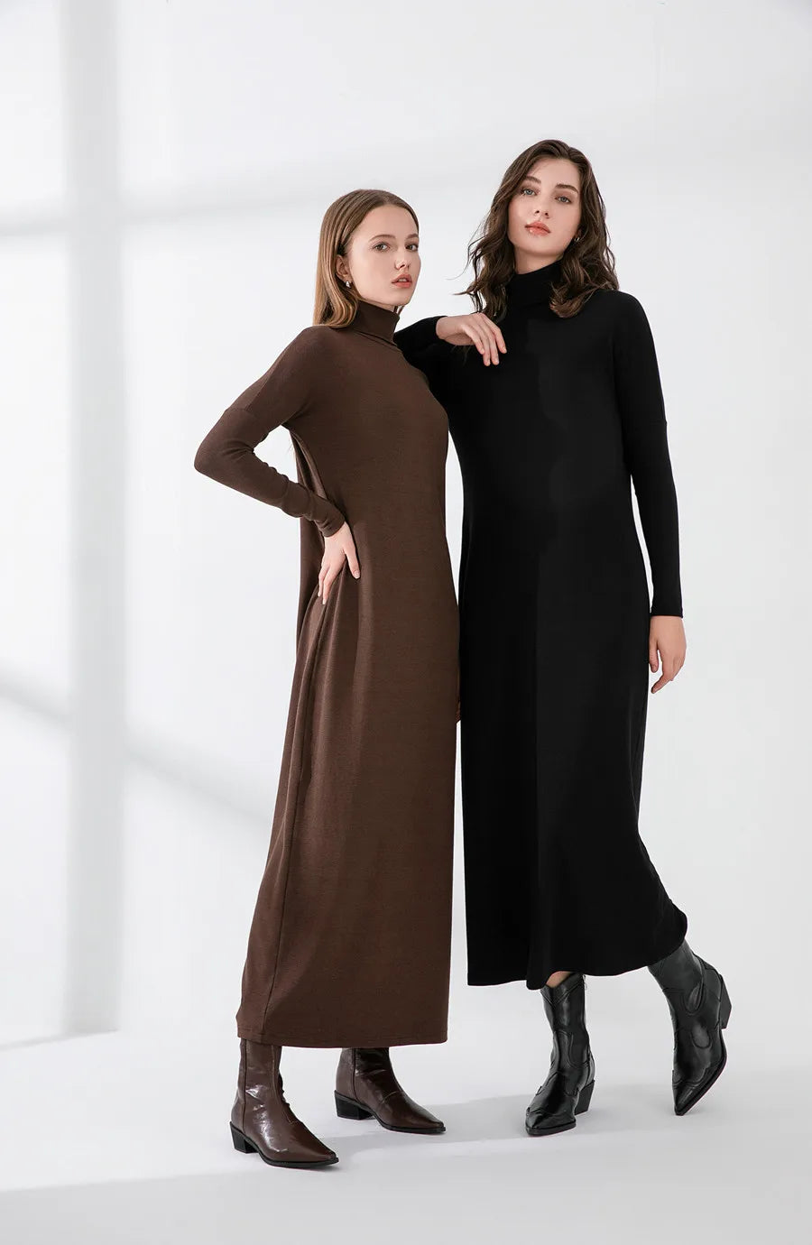 2024 winter turteneck thicken ribbing dress soft and comfortable basic turn-down collar maxi dress ( Ship out in 1 day)