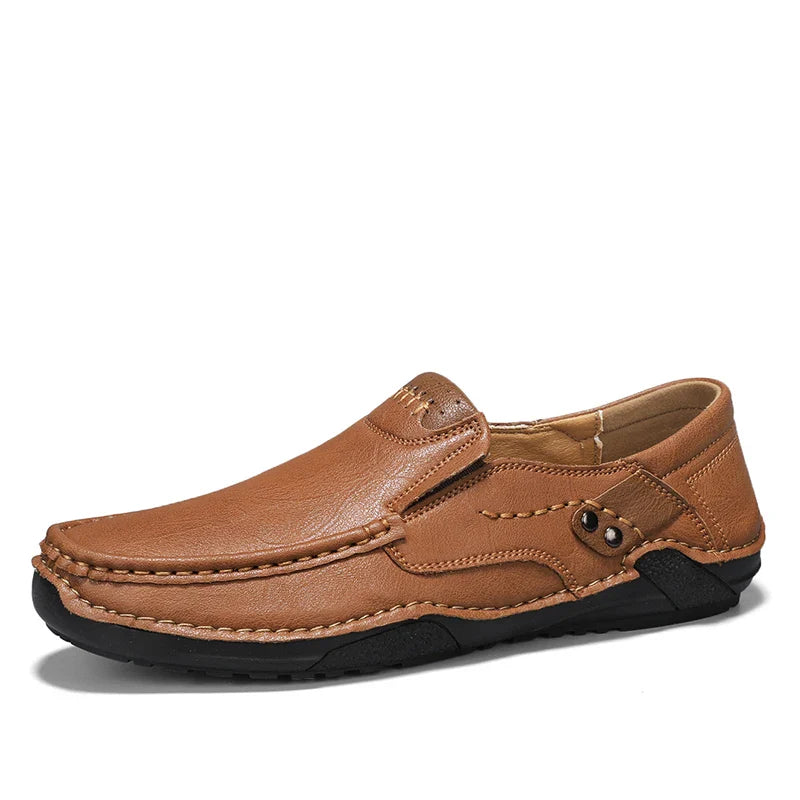 Men’s leather loafers slip-on soft sole business casual driving shoes brown