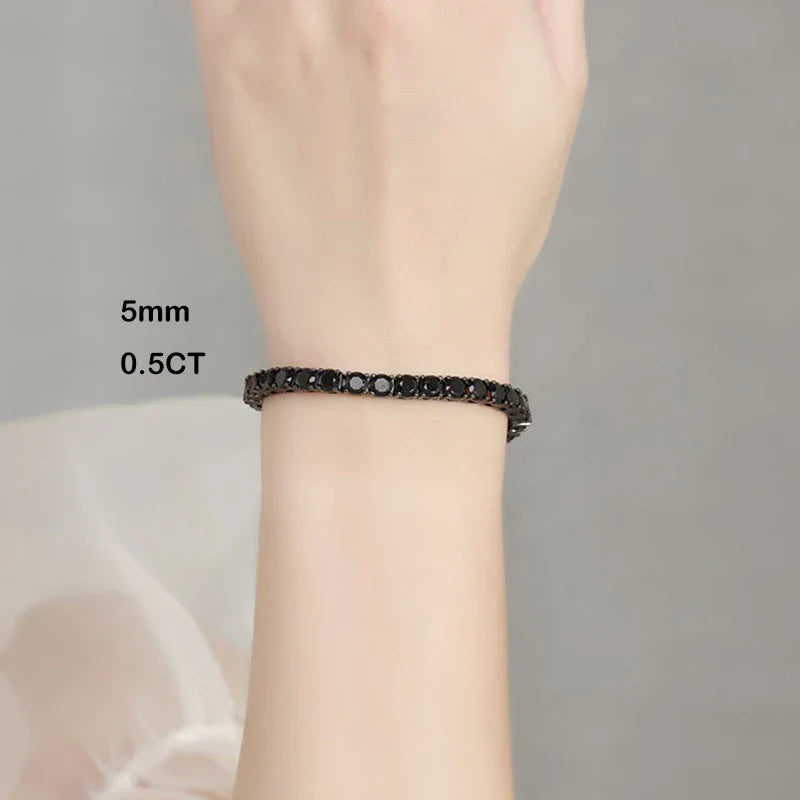 Full 3/4/5/6.5mm Black Moissanite Tennis Bracelet for Men Women Unisex 925 Silver Plated 18K Black Gold Hip Hop Bracelets
