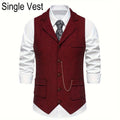 Man Suit Vest British Style Turn Down Collar Male Waistcoat Vintage Single-breasted Business Casual Men Coat Vest