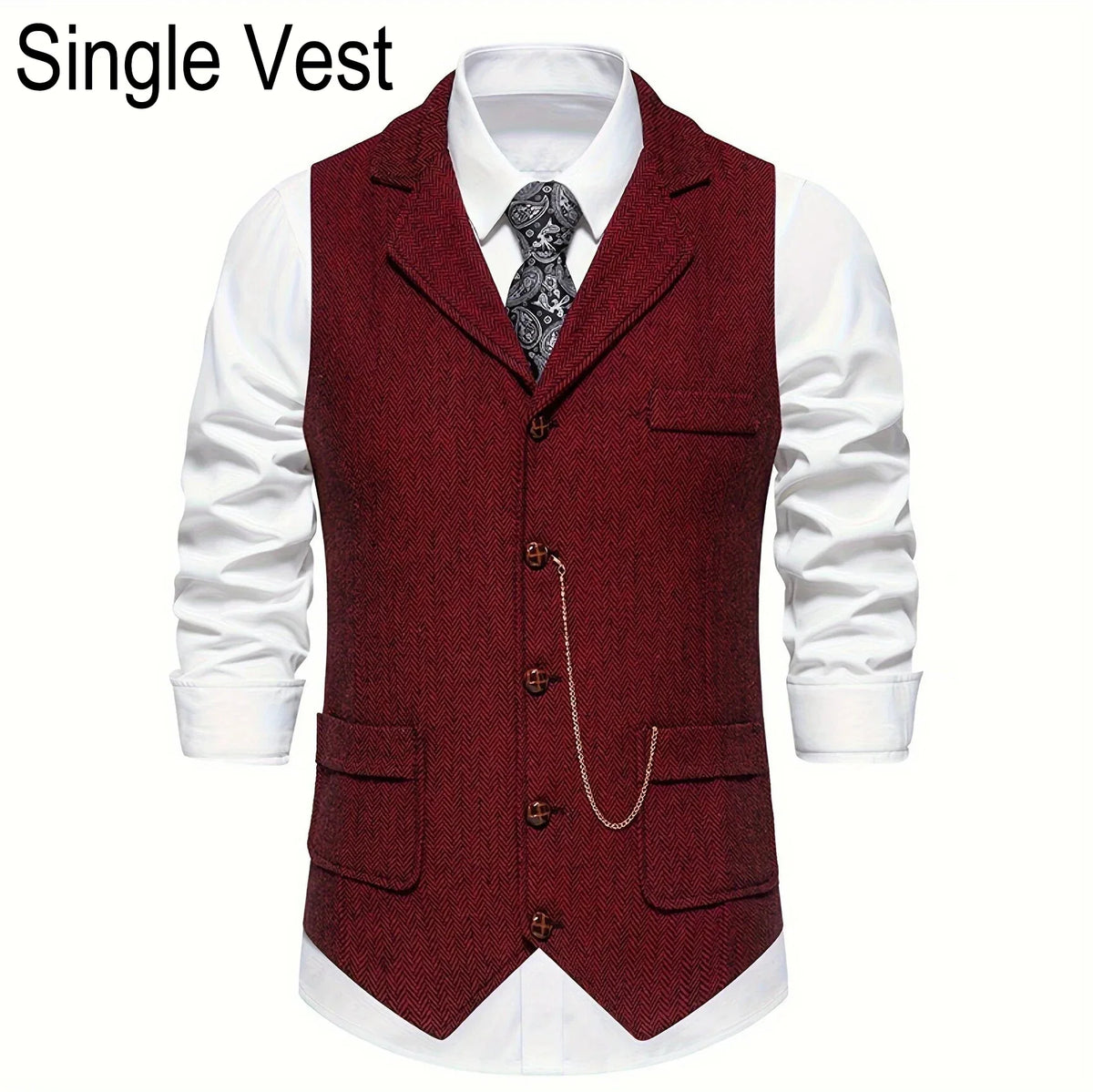 Man Suit Vest British Style Turn Down Collar Male Waistcoat Vintage Single-breasted Business Casual Men Coat Vest