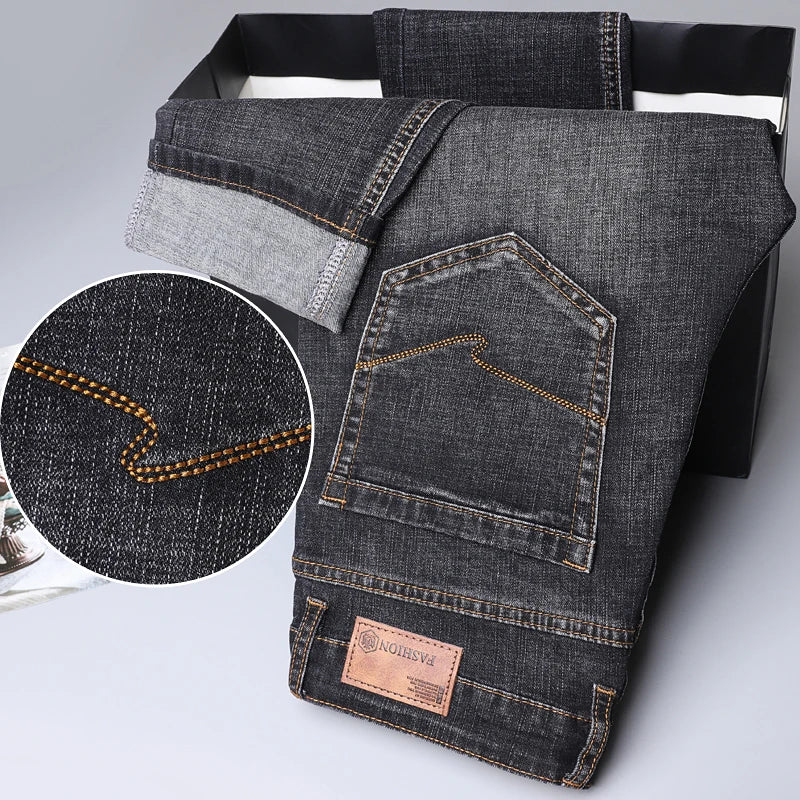 Autumn Men's Vintage Wash Casual Jeans Soft Cozy Stretch Denim Trousers High Quality Clothing Classic Fashion Straight Male Pant