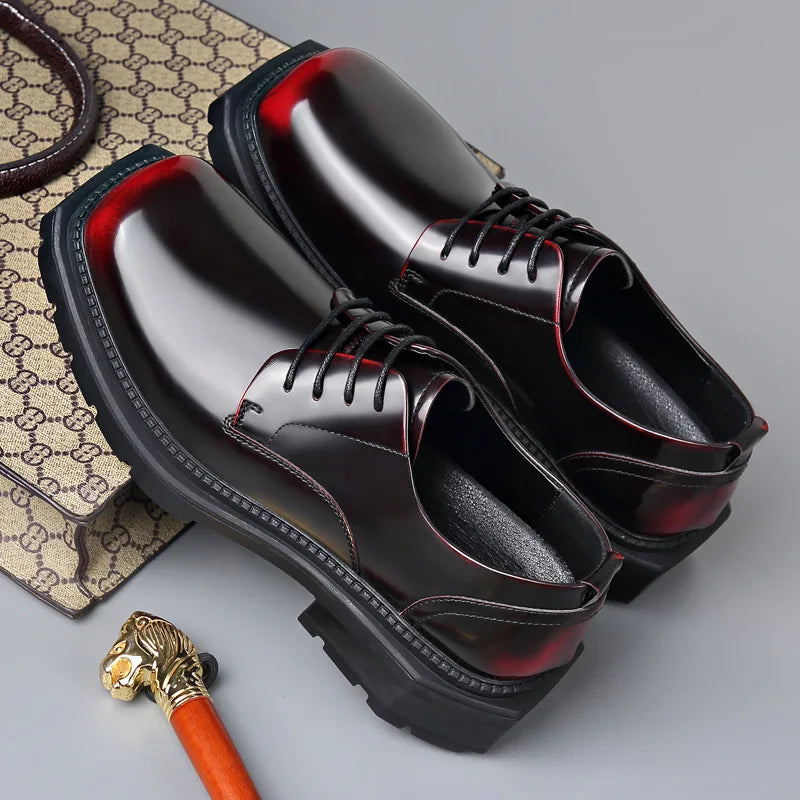 British Thick-soled Formal Leather Shoes Men Spring Autumn Lace Designer Platform Shoes Male Fashion Business Casual Shoe Man