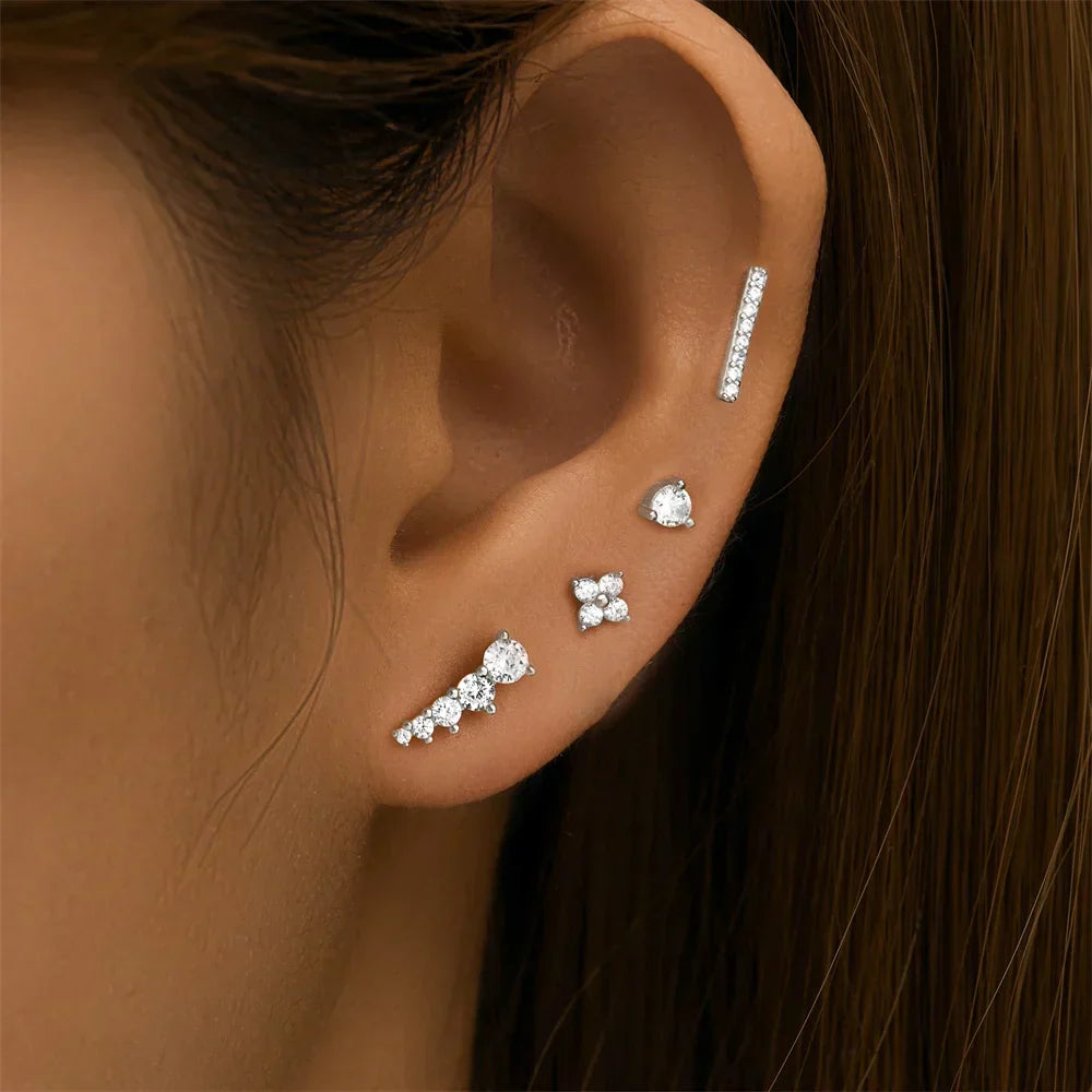 925 Sterling Silver 3pcs 4pcs Set Zircon Stud Earrings 18k Gold Star Minimalism Huggies Earring Fine Jewelly Set Party Gift