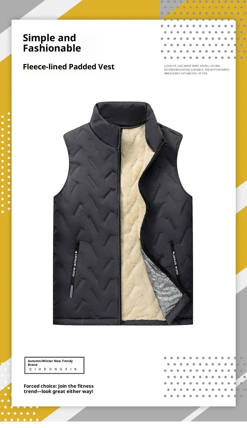 Unisex Large Size Lamb Velvet Fleece Lined Thickened Warm Vest Casual Fashion Collar Jacket M-7XL Couple Style Topwear