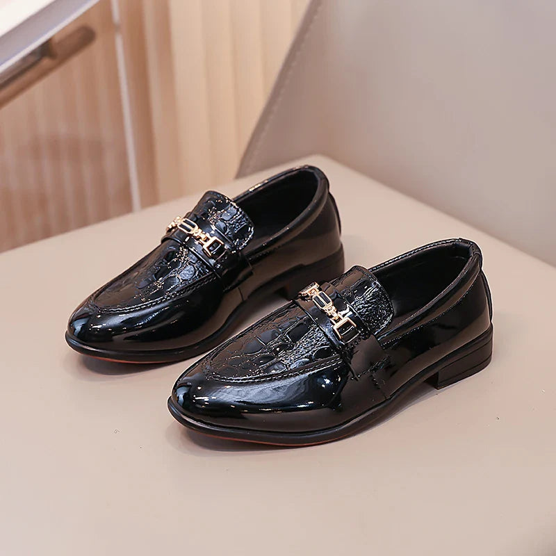 Boys Leather Shoes Black Classic Children Formal Shoes Point Toes Soft Bottom 2026 Spring Autumn Kids Flat Shoes British Style