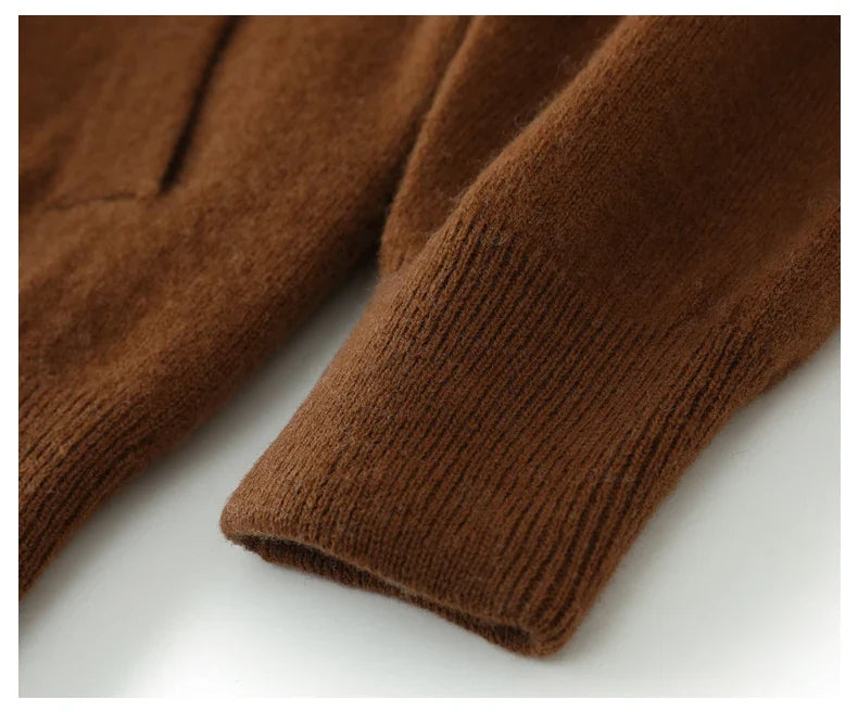 Double-Sided Hooded Zippered Men's Cashmere Cardigan Autumn and Winter Contrasting Color Thickened Loose Casual Knitted Sweater