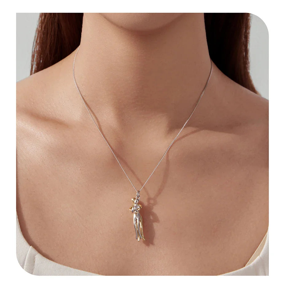 925 Sterling Silver Two-tones Hug Necklace, Detachable Sweet Love Pendant with O-chain for Women Men DIY Couple Necklaces