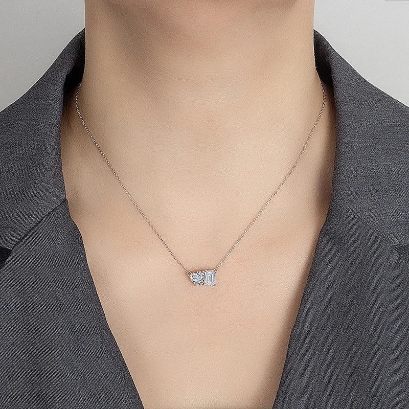 Radiant Emerald Cut 2CT Moissanite Necklace for Women S925 Pure Silver Heart Diamond Pendant Fashion Wedding Jewelry