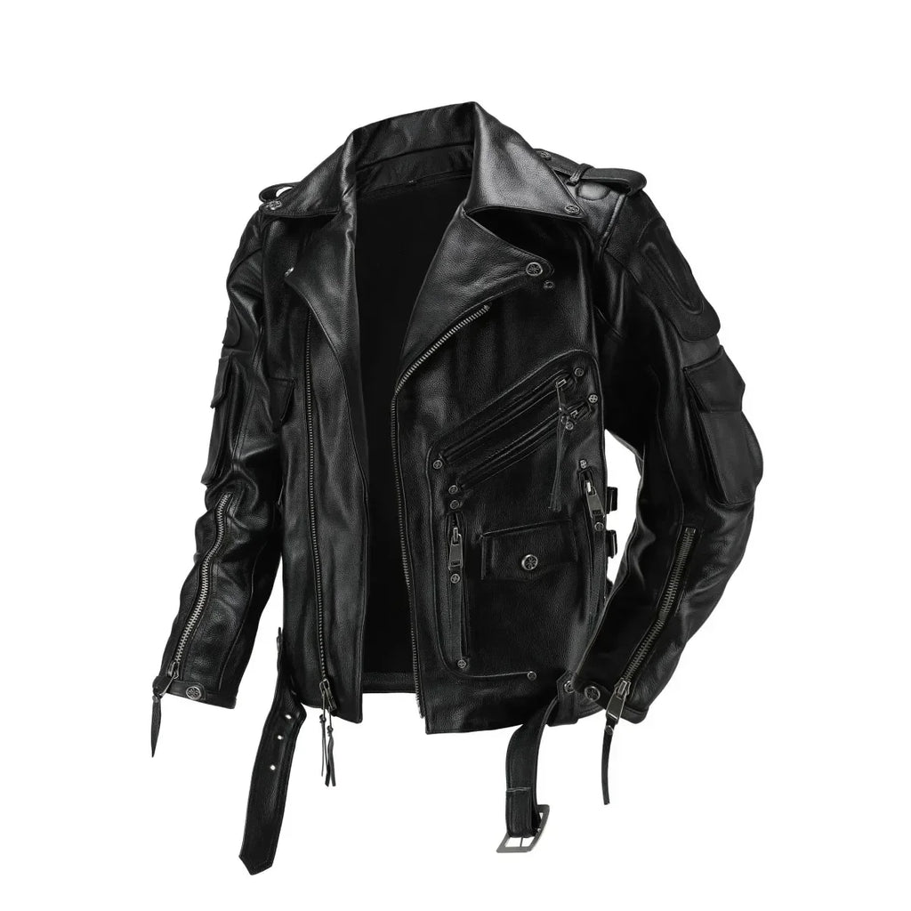 Men's Natural Leather Motorcycle Jacket Top Layer Causal Vintage Retro Moto Suit Leather Coat  Dropshipping