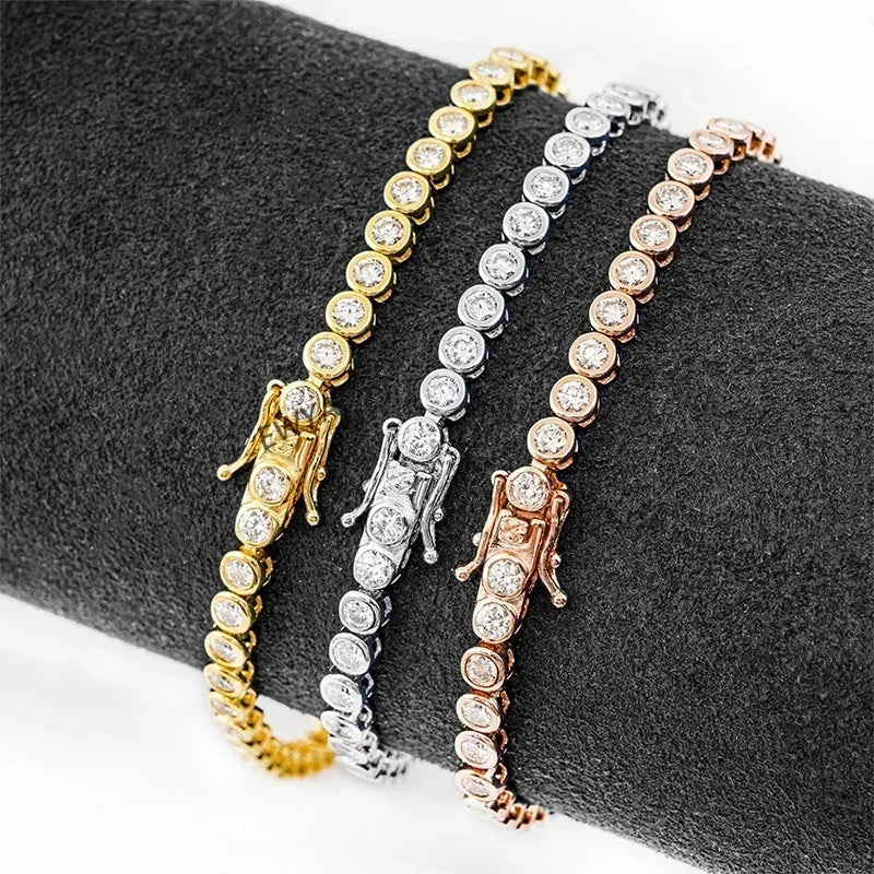 Bezel Full 2/3mm D Color Moissanite Tennis Necklace for Women S925 Silver Plated 18K Gold GRA Certified Diamond Bracelets