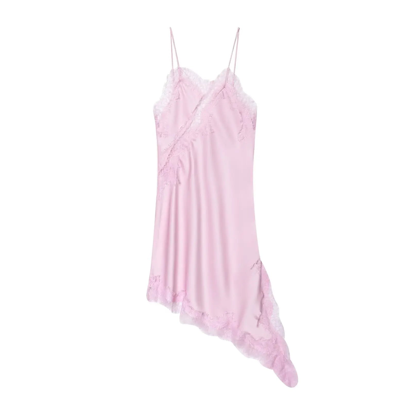 Summer Women Fashion Asymmetry Lace Decorate Dress Female Sexy Sleeveless Backless Halter Neck Collar Beach Party Dress