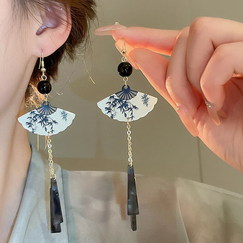 chinese Style Bamboo Joint Flower Earrings Imitation Pearl Fringe Earring New National Tide Personality  Earrings for Women