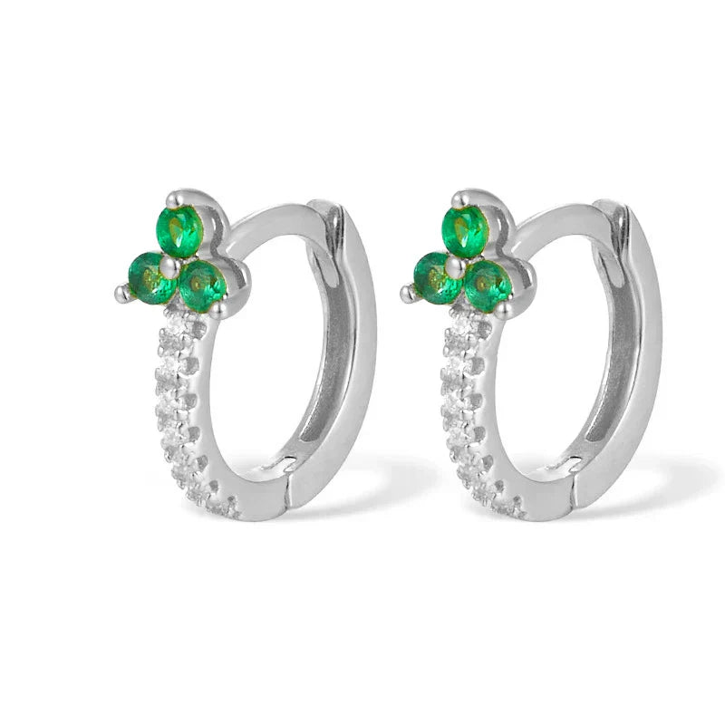 925 Sterling Silver Romantic Color Zircon Three-petal Flower Stud Earrings for Women Fashion Huggies Piercing Jewelry