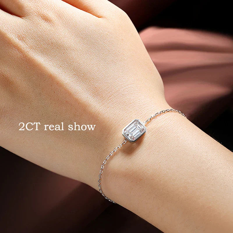 1/2CT Emerald Radiant Cut Moissanite Bracelets for Women Men Adjustable 15-20cm Chain 925 Sterling Silver Jewelry Fine