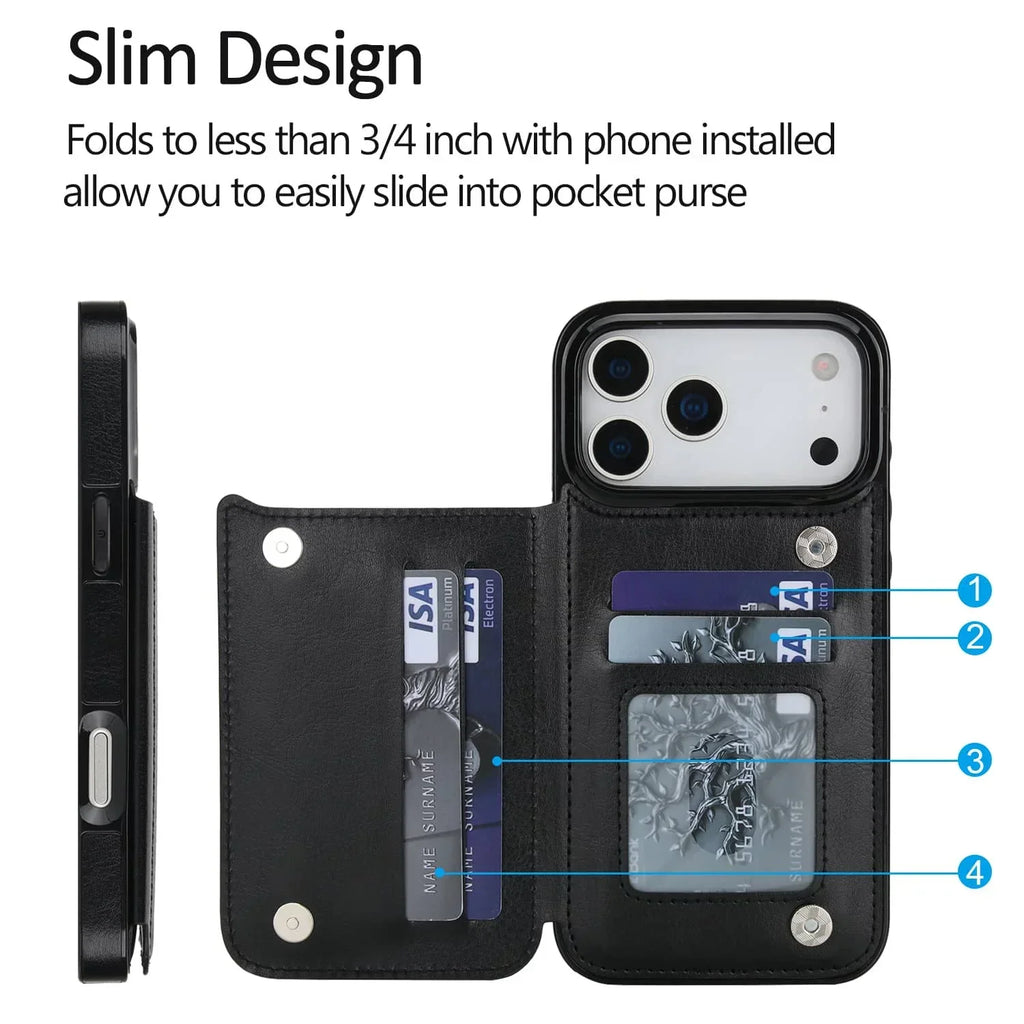 For iPhone 17/Air/17 Pro/17 Pro Max Wallet Case With Card Holder,PU Faux Leather Kickstand Card Slots Case,Double Magnetic Clasp