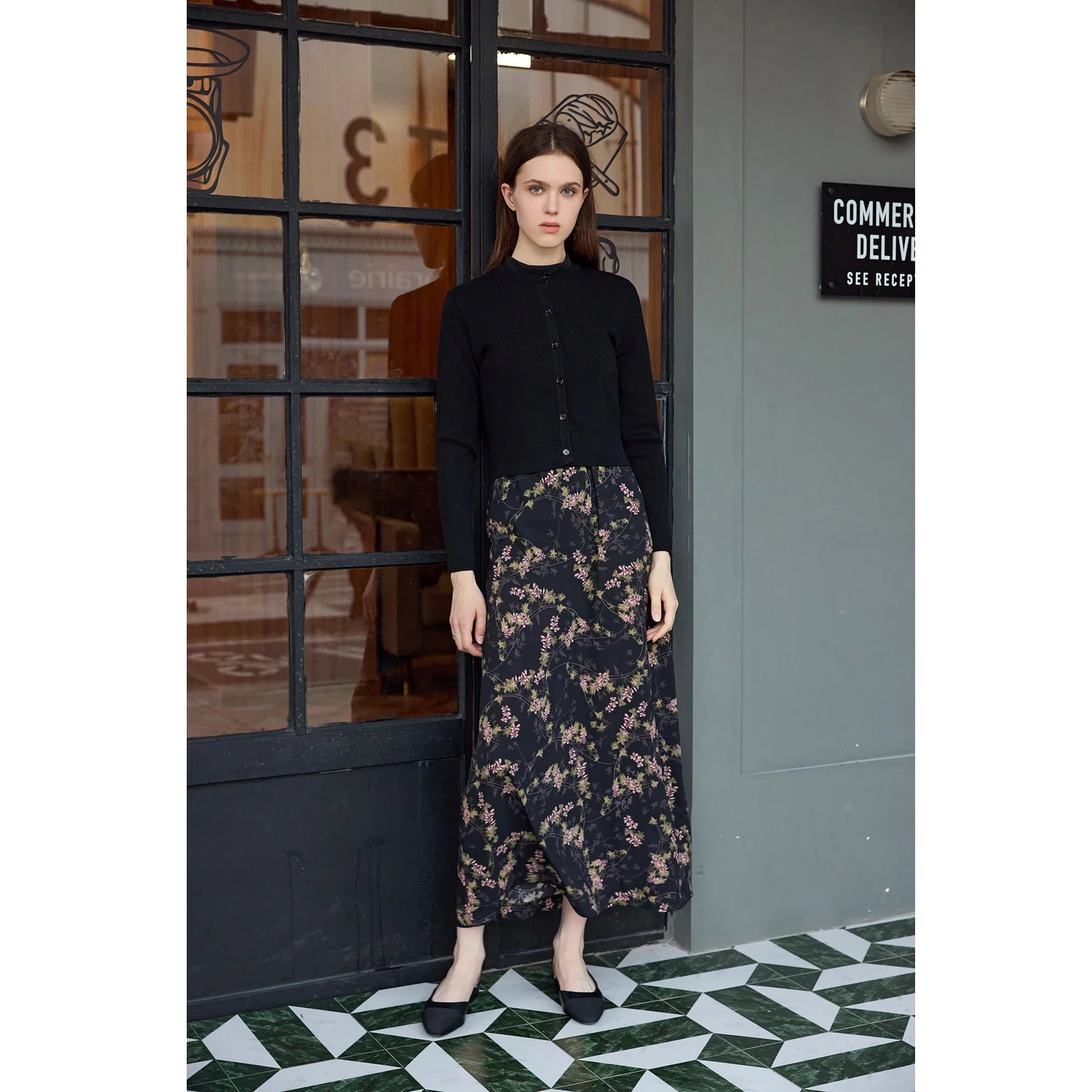 Women 2026 Autumn and Winter New Printing Satin Dress Knitting Cardigan Mock Neck Modal Shirt