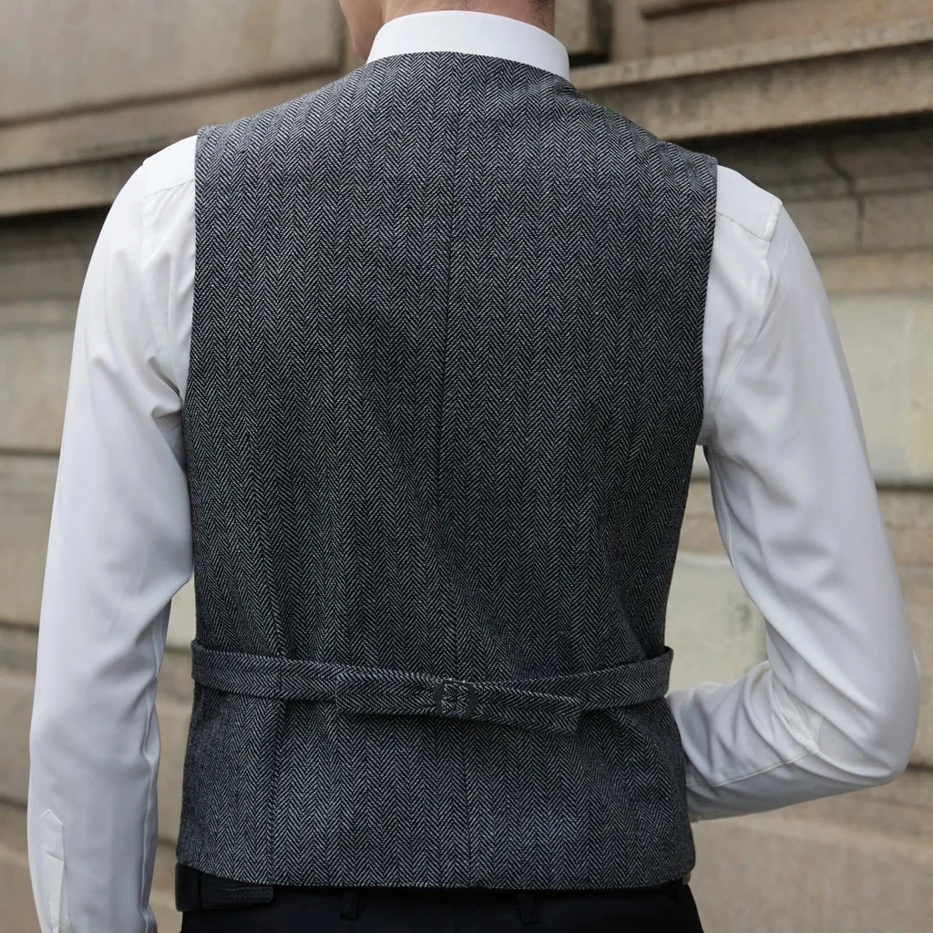 Men Vest Gray Herringbone V Neck Single Button Waistcoat For Wedding Prom Business Casual Formal Daily Office Work Men Suit Vest