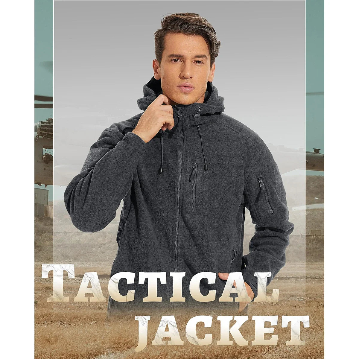 Fall Winter Men's Hooded Fleece Jacket Full Zip Up Soft Warmth Windproof Coat Outdoors Working Hiking Fishing Outerwear