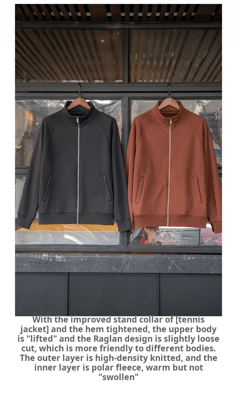 Casual Polar Fleece Cardigan Sweatshirt Stand-up Collar Sports Zipper Jacket Warm Versatile Coat for Men's Fall and Winter