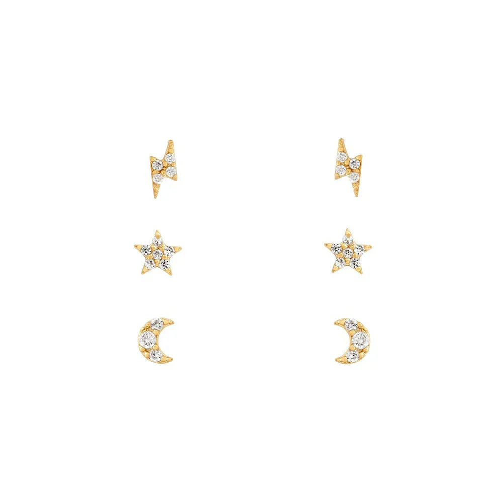 New Design Stainless Steel Cubic Zirconia Chain Stud Earrings For Women Star Moon Cartilage Earring Piercing Jewelry