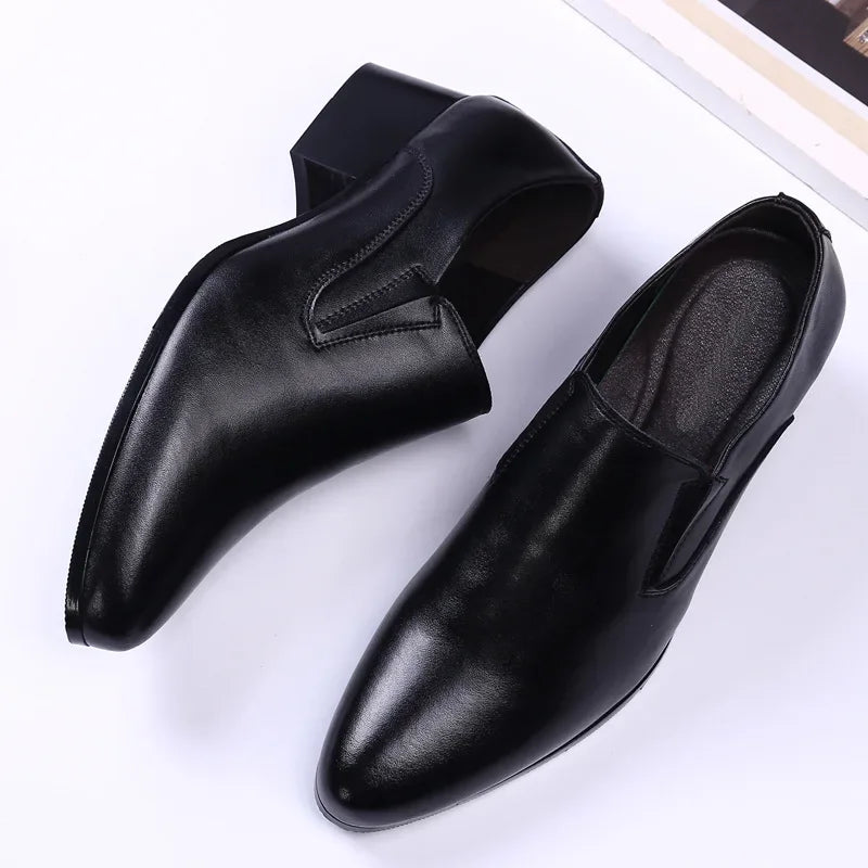 Men’s High Heel Leather Shoes – Elevated Dress Style, Black/Brown, EU Sizes 40–48
