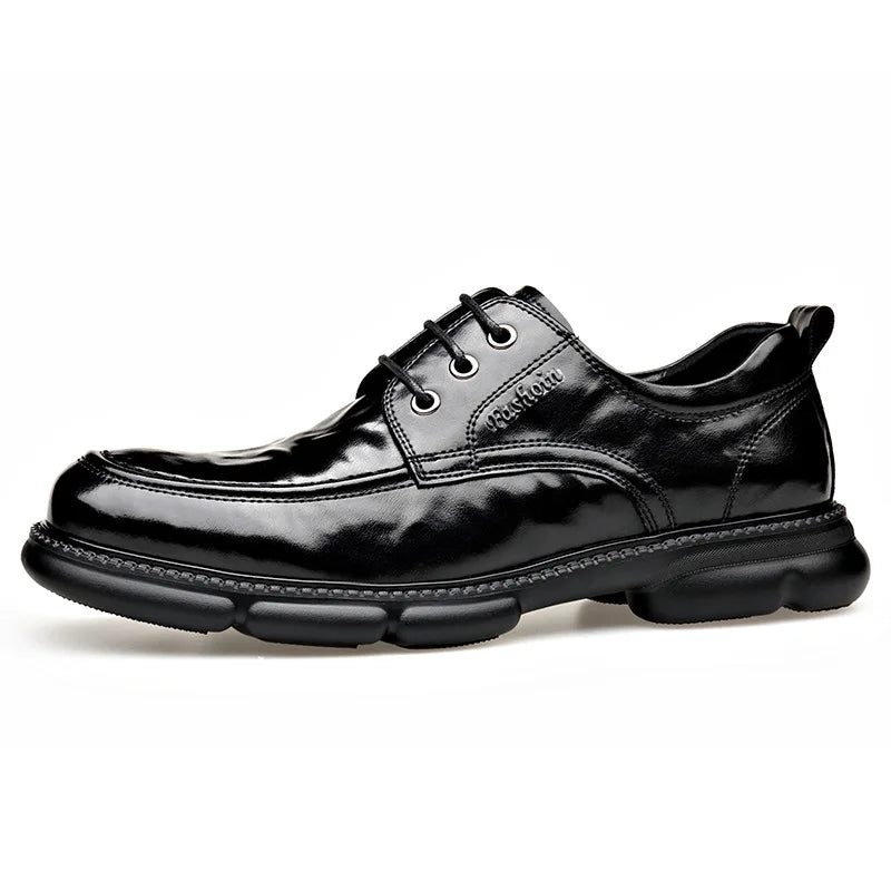 Summer Hallow Cow Leather Shoes for Men Fashion Casual Black New Designer Dress Shoes Male Lace Breathable Platform Shoes Man