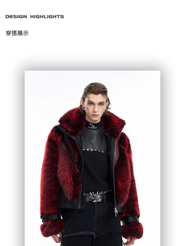 Autumn Winter Cool Handsome Thick Warm Patchwork Faux Fur Coat Men Luxury Designer Clothes Zip Up Fluffy Jacket 2025