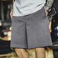 Men's Vintage Vertical Striped Suit Shorts Men's Summer Elastic Waist Straight Leg Office Shorts Business Casual Pants