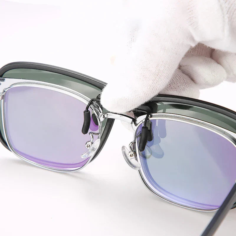 KLASSNUM Clip Polarized Sunglasses Square Men Clip On Glasses Flip-up Frames Sunglasses Covers Blue Night Vision Color Lens 2025