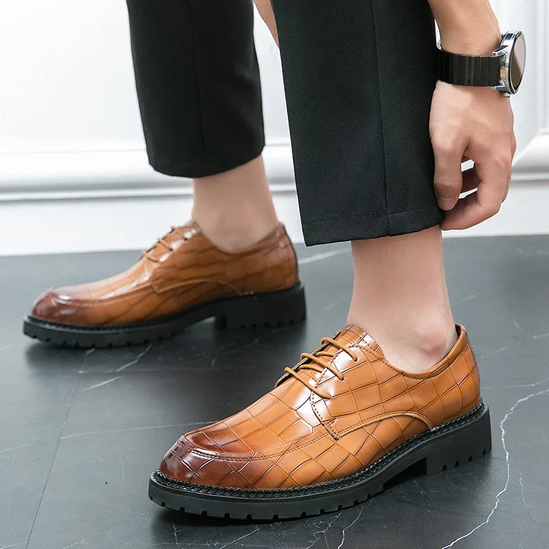 Men leather lace-up business shoes British casual breathable formal footwear Korean style