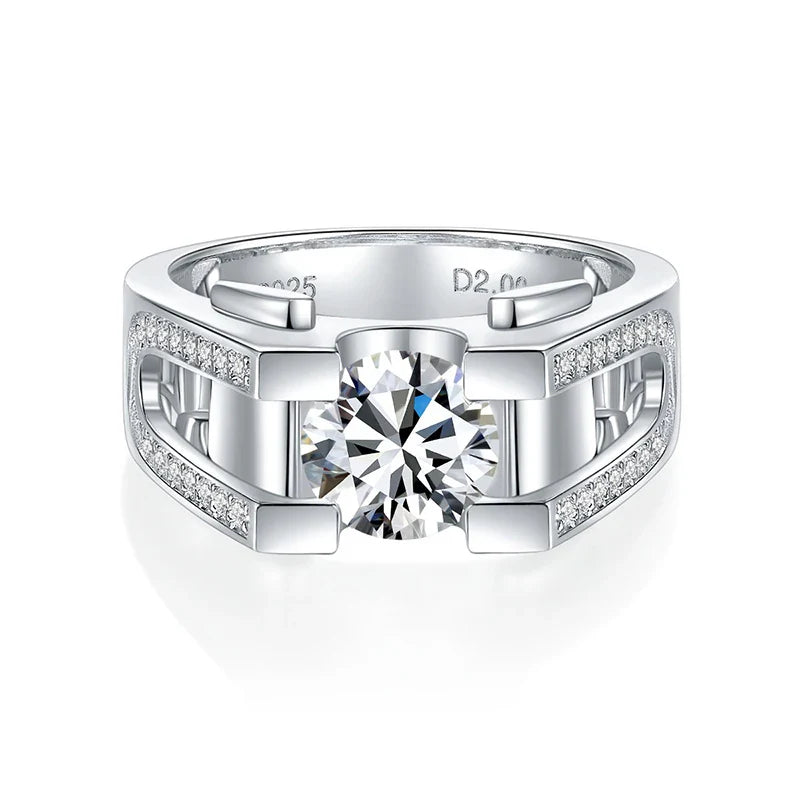 1ct 2ct Moissanite Ring For Men 925 Sterling Silver with White Gold Plated Wedding Band Man Rings Luxury Fine Jewelry